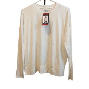 Lucky Brand White Crew Neck Long Sleeve With Side Slits Size M
